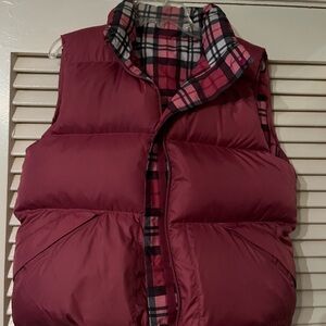 LL Bean Reversible Puffer Vest, gently used, Size M, pink, gray, and white